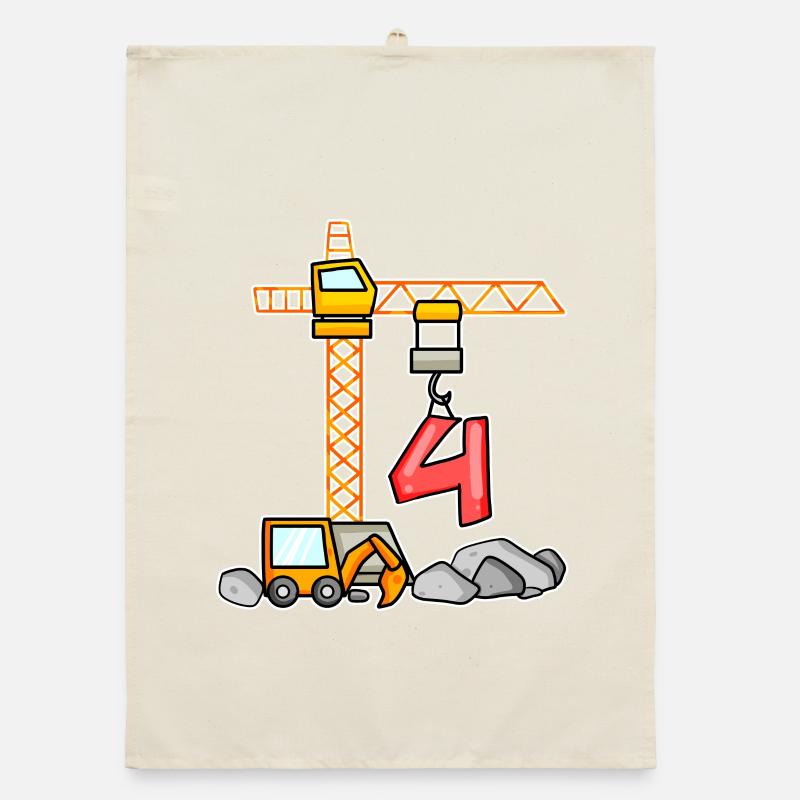 4th birthday 4 years crane construction site excavator boy Organic dish towel