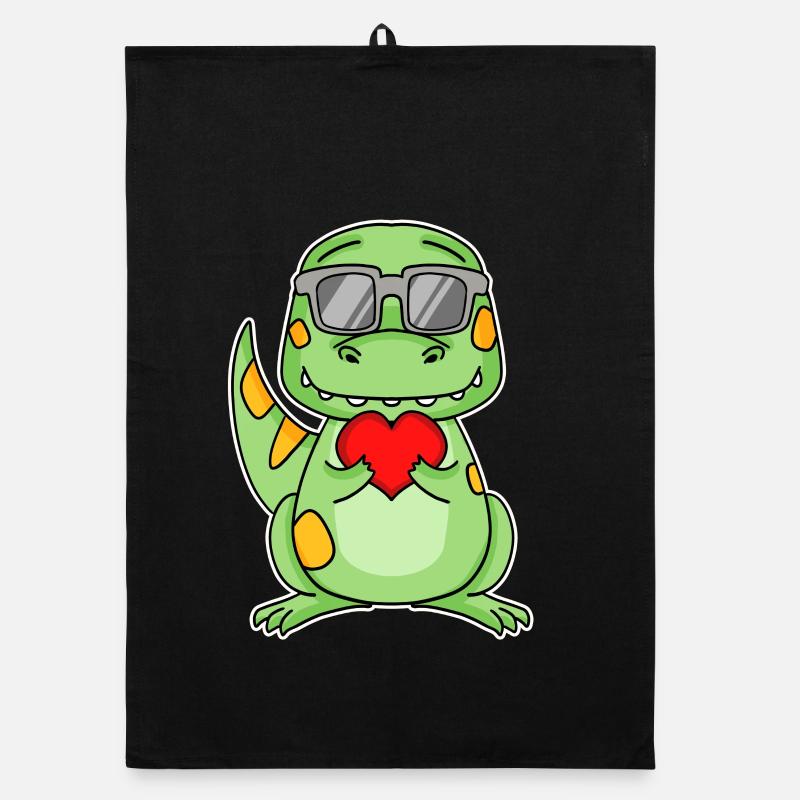 Dinosaurier mit Herz - Liebe Romantisch - Organic Geschirrtuch - Schwarz