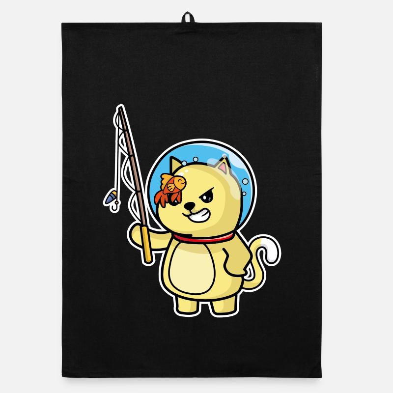 Chat mignon Chat Pêcheur et Poisson Humour Pêche Torchon bio