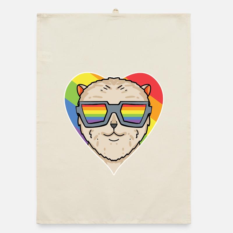 Rainbow - Dog with glasses - Miniature Spitz Organic dish towel