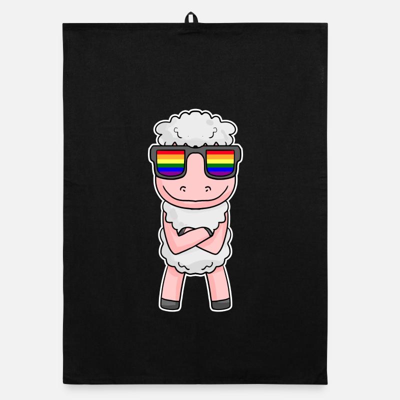 Gay Regenbogen - Schaf mit Brille - Organic Geschirrtuch - Schwarz