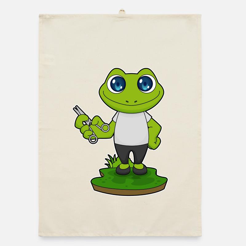 Frog Barber Scissors Organic dish towel