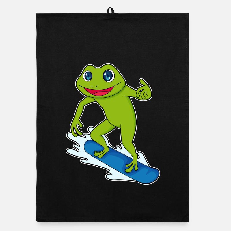 Frosch Snowboarder Snowboard - Organic Geschirrtuch - Schwarz