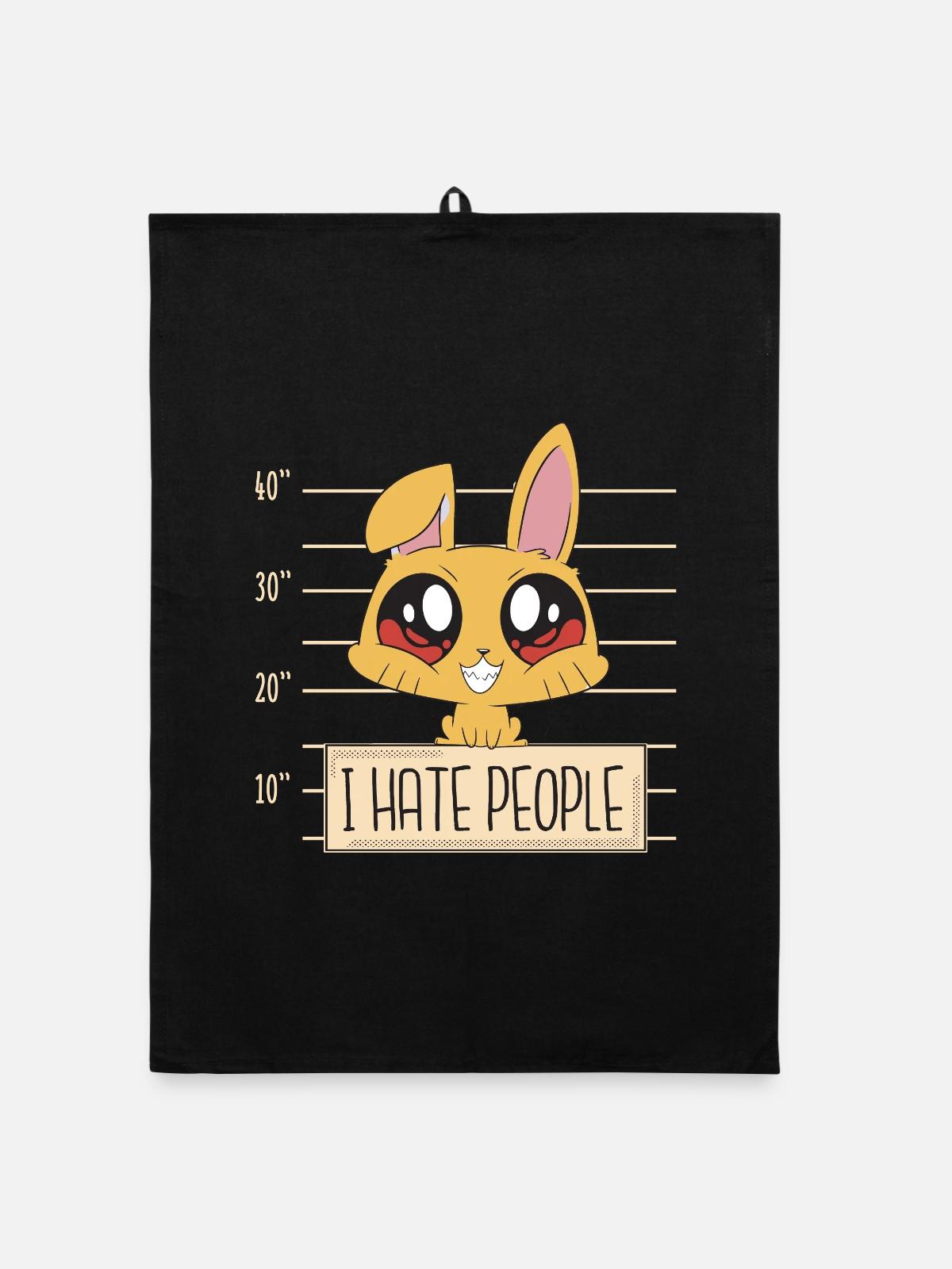 Hase I Hate People - Organic Geschirrtuch - Schwarz - Vorne
