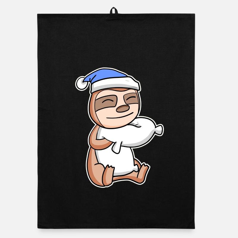 Sloth with pillow and sleeping cap Organic dish towel