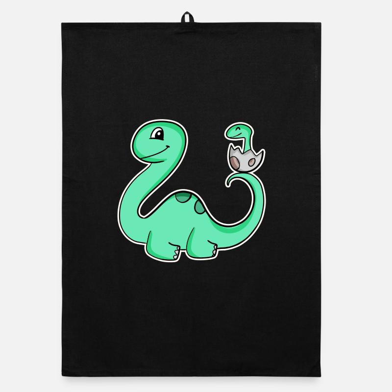 Dinosaure avec bébé dinosaure - Torchon bio - noir