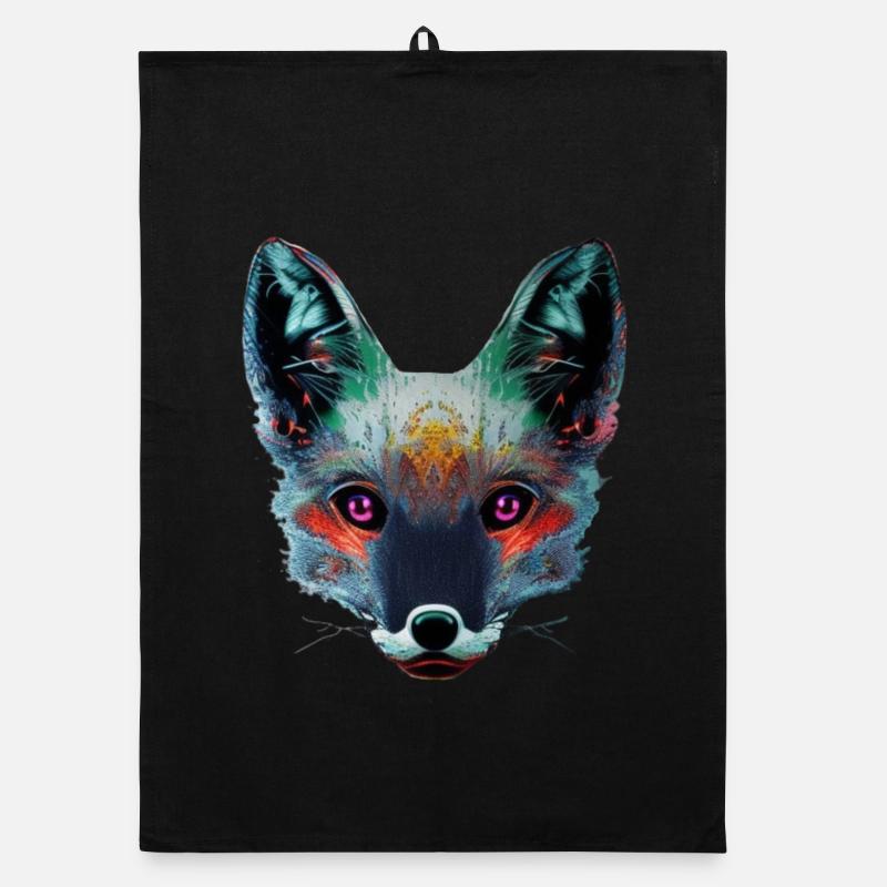 Neon Fox Head Art Organic dish towel