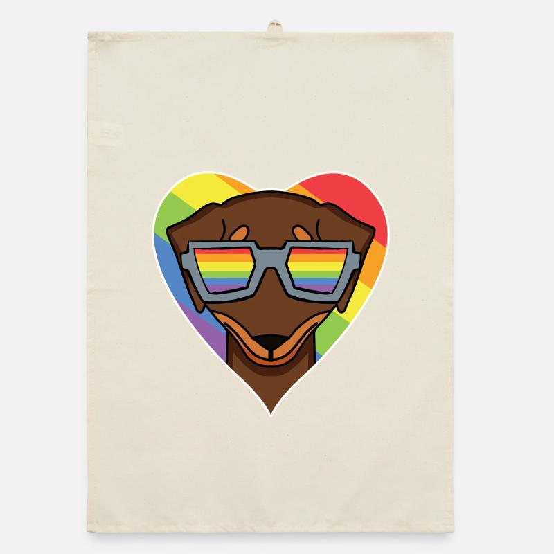 Regenbogen - Hund mit Brille - Dackel Organic Geschirrtuch