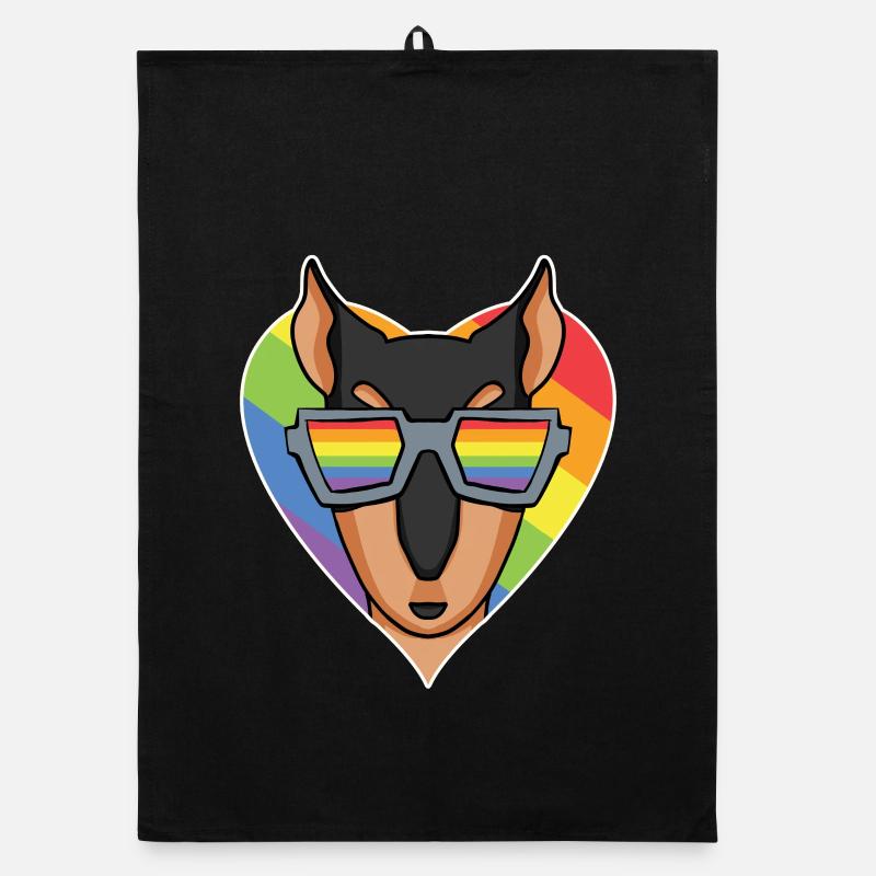 Rainbow - Dog with Glasses - Doberman Organic dish towel