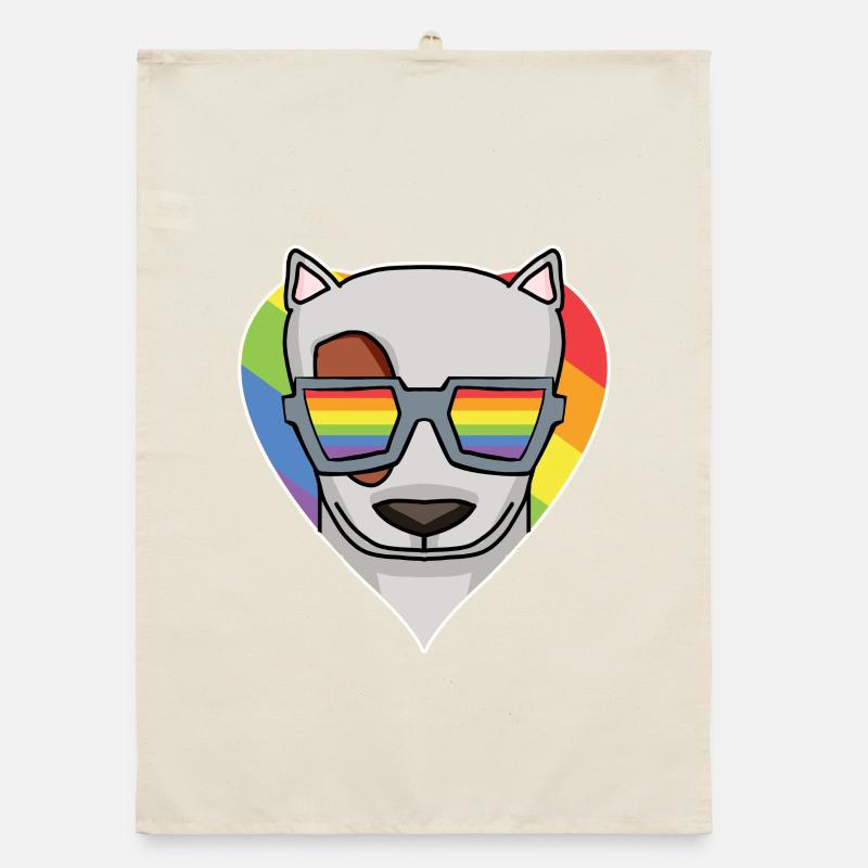 Rainbow - Dog with glasses - Bull terrier Organic dish towel