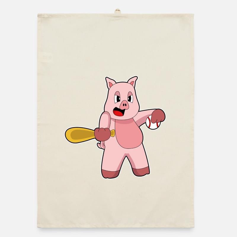 Pig Baseball Batte Torchon bio