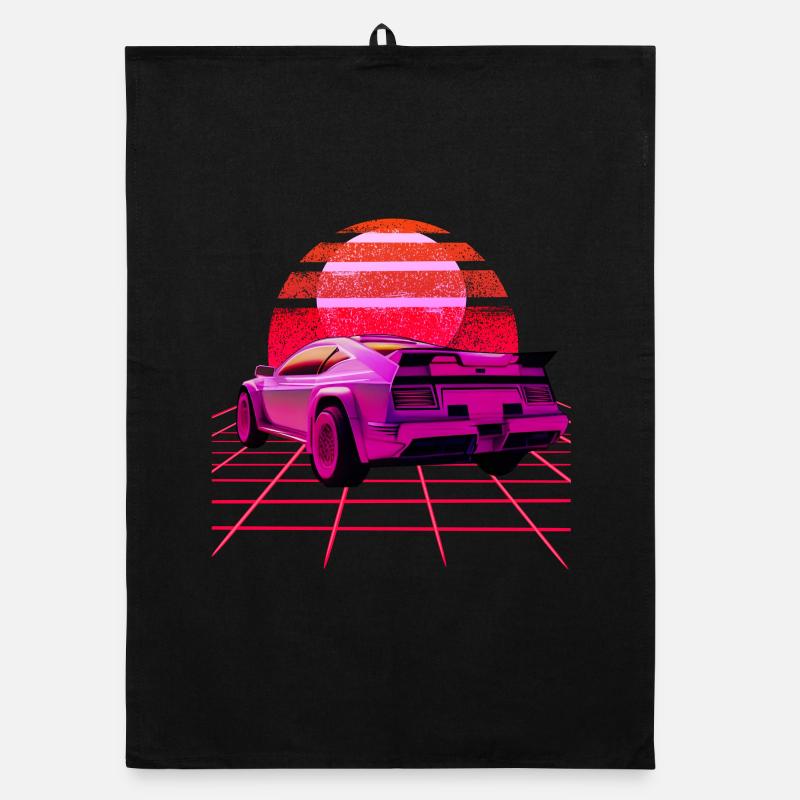 Retro Wave super Car Sunset Organic dish towel