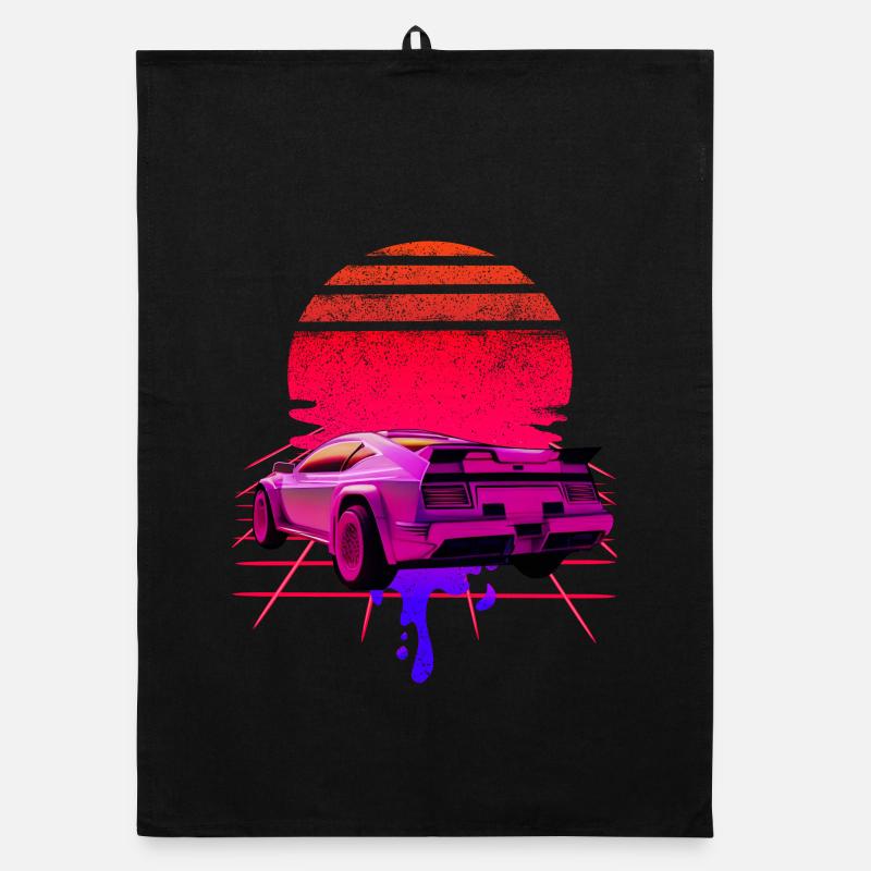 Retro Wave Supercar Sunset Torchon bio