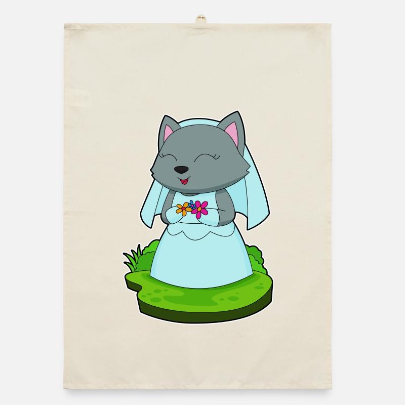 Cat Bride Fleurs Mariage Torchon bio