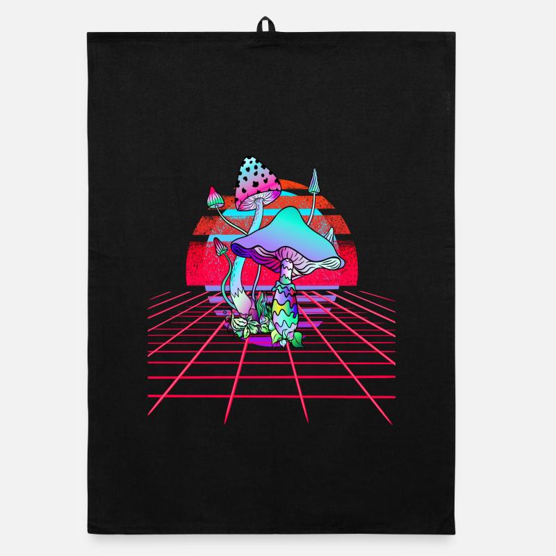 Psychedelic Mushrooms - Retro Wave Sunset Organic dish towel