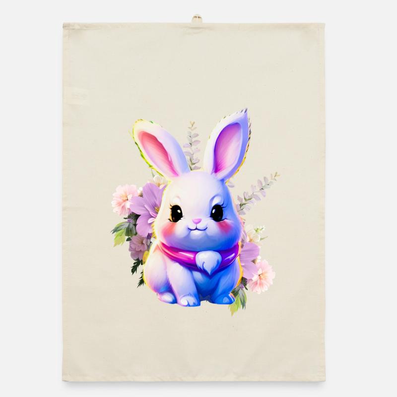 Fleurs Lapin de Pâques Lapin mignon Torchon bio
