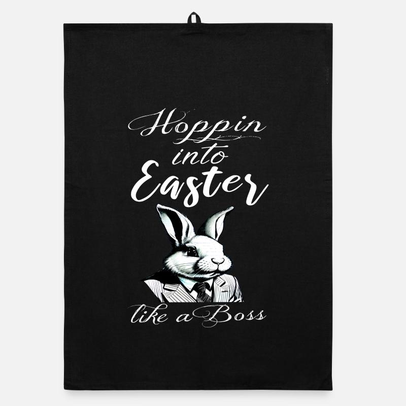 stylish Easter bunny with suit and tie Organic dish towel