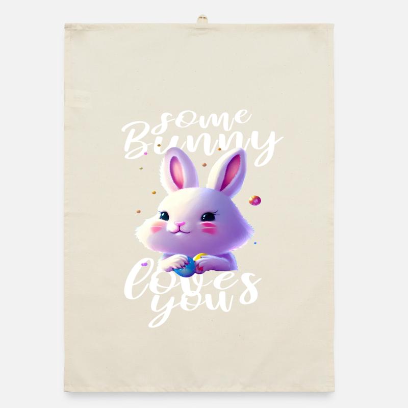 mignon lapin de Pâques vous aime Torchon bio