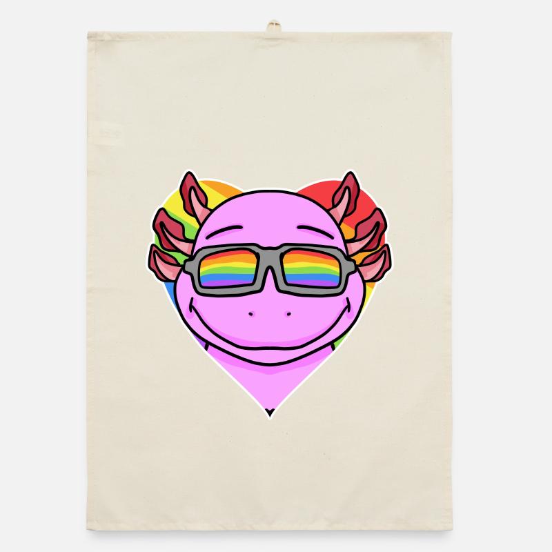 Regenbogen - Axolotl mit Brille und Herz Organic Geschirrtuch