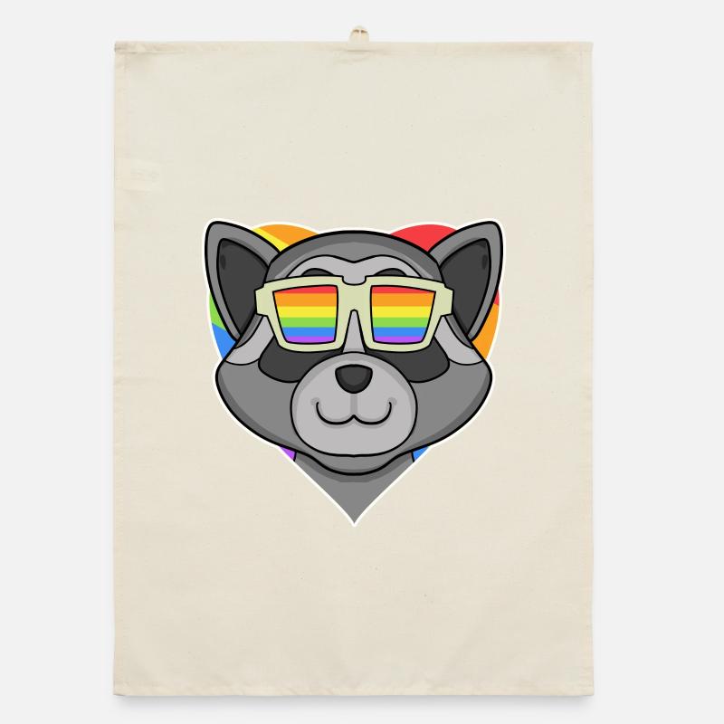 Regenbogen - Waschbär mit Brille und Herz Organic Geschirrtuch