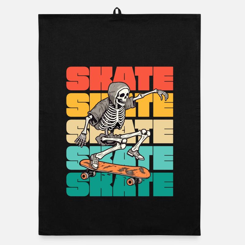 Skateboard Cool Skateboarder Skeleton Coloré Torchon bio