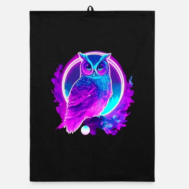 Owl Neon Moon Synthwave Torchon bio
