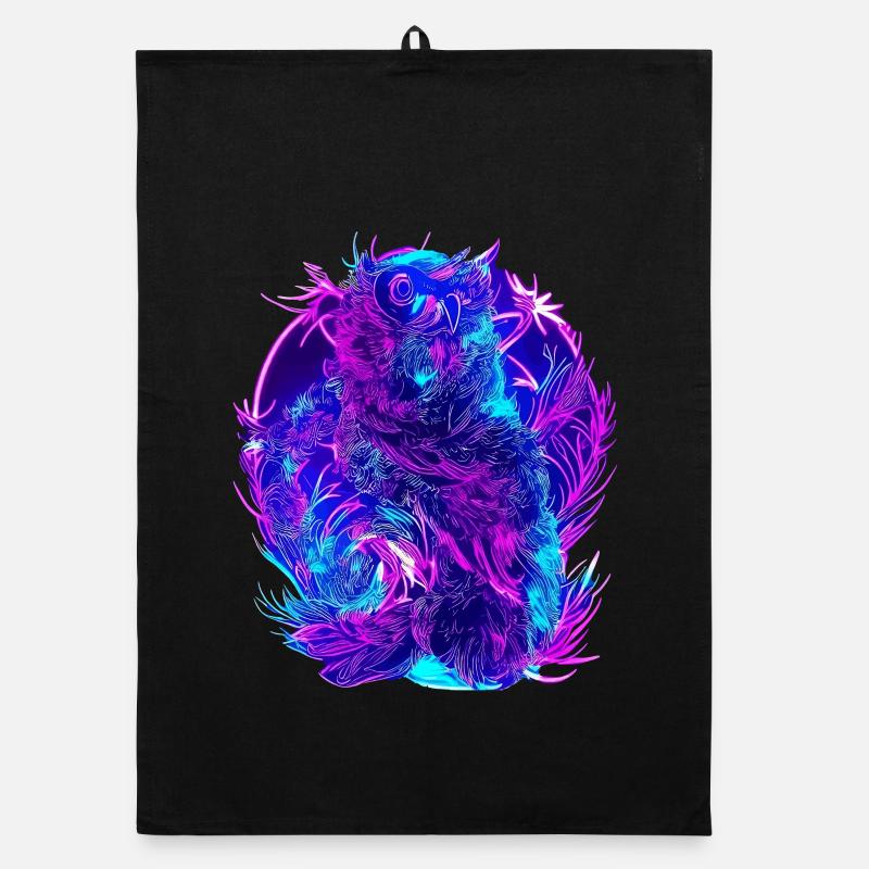 Abstrakte Eulen Neon Synthwave Kunst Organic Geschirrtuch