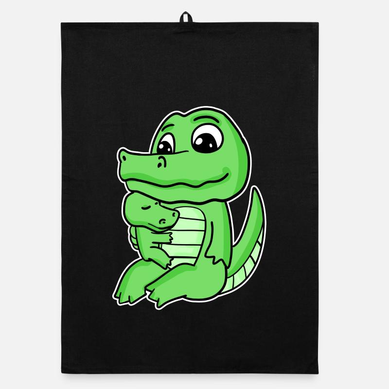 Famille Crocodile - Crocodile avec bébé Torchon bio