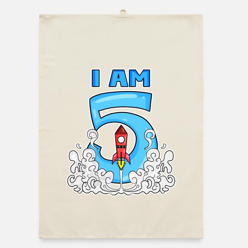 5 Birthday Boy Astronaut Rocket - cinq ans Torchon bio