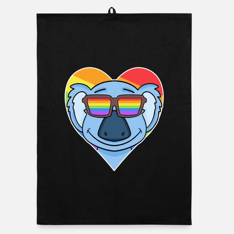 Rainbow - Koala with glasses and heart Organic dish towel