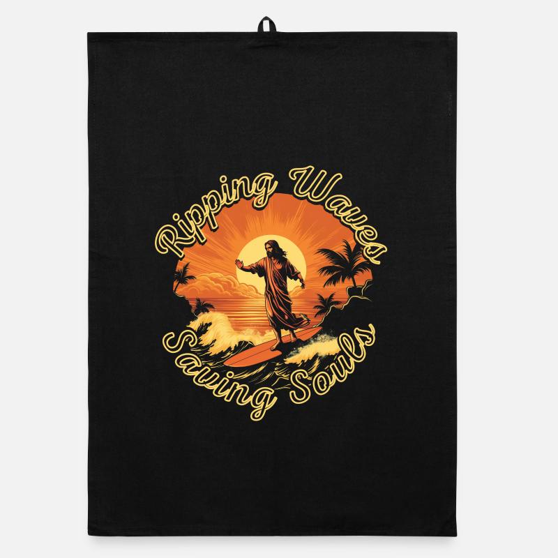 Surfing Jesus - Ripping Waves Saving Souls Organic Geschirrtuch