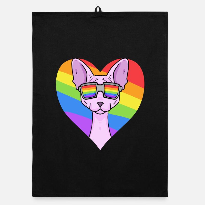 Regenbogen - Katze Sphynx-Katze mit Brille Organic Geschirrtuch