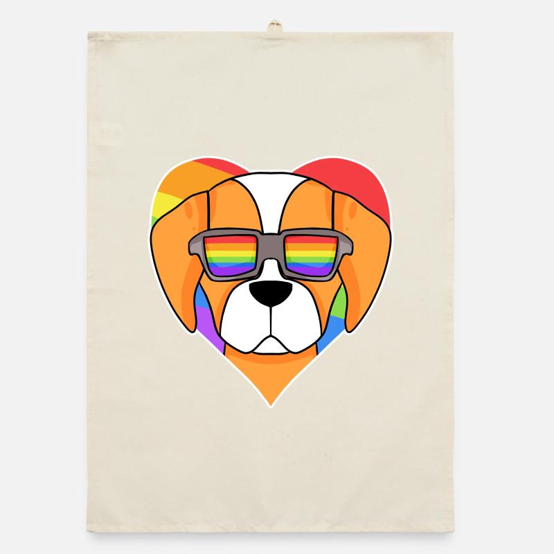 Rainbow - Dog Spaniel Breton with glasses Organic dish towel