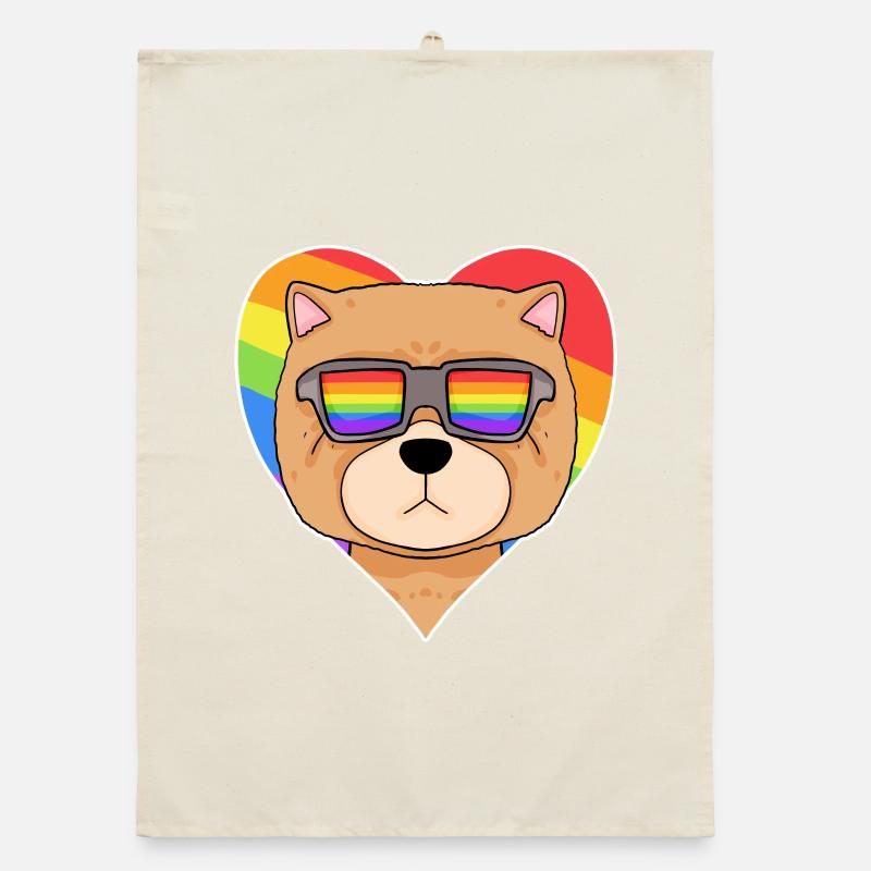 Regenbogen - Hund Chow Chow mit Brille und Herz Organic Geschirrtuch