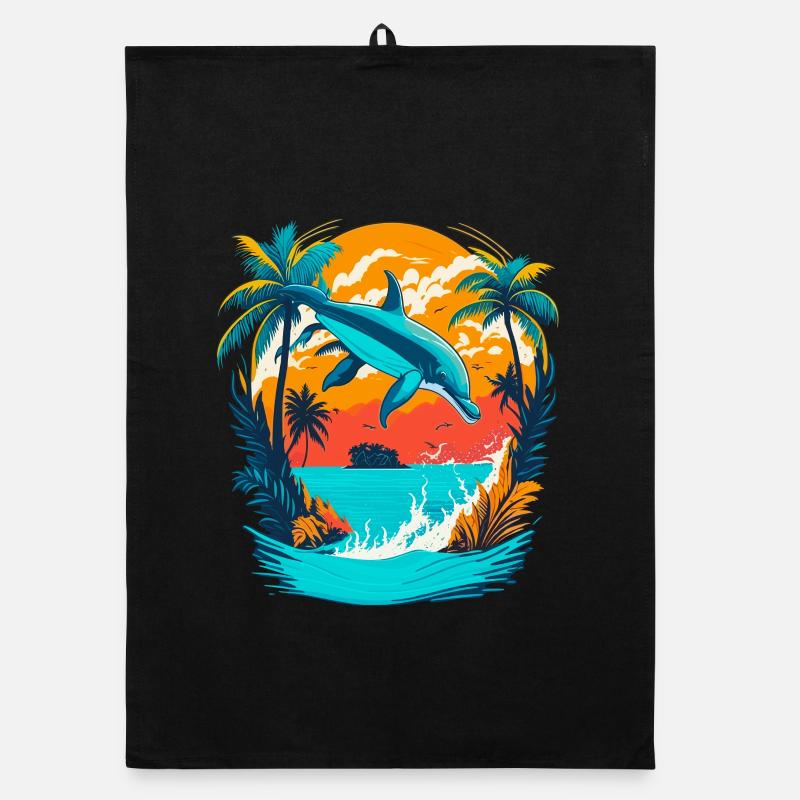 Dauphin avec coucher de soleil tropical Torchon bio