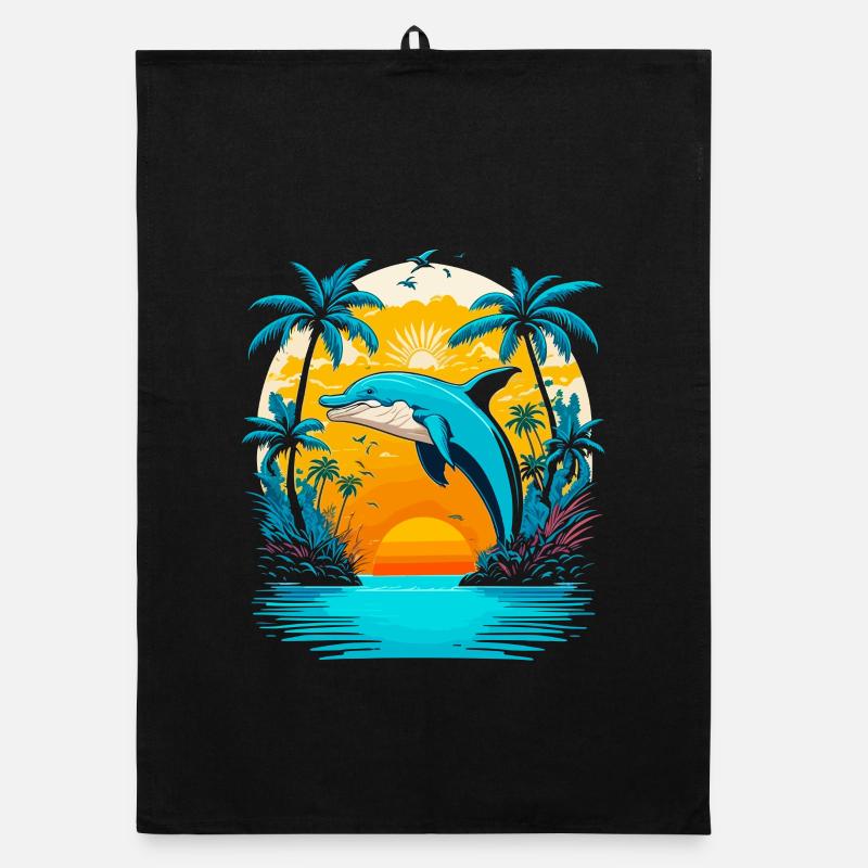 Dauphin Été Tropical Coucher de Soleil Torchon bio