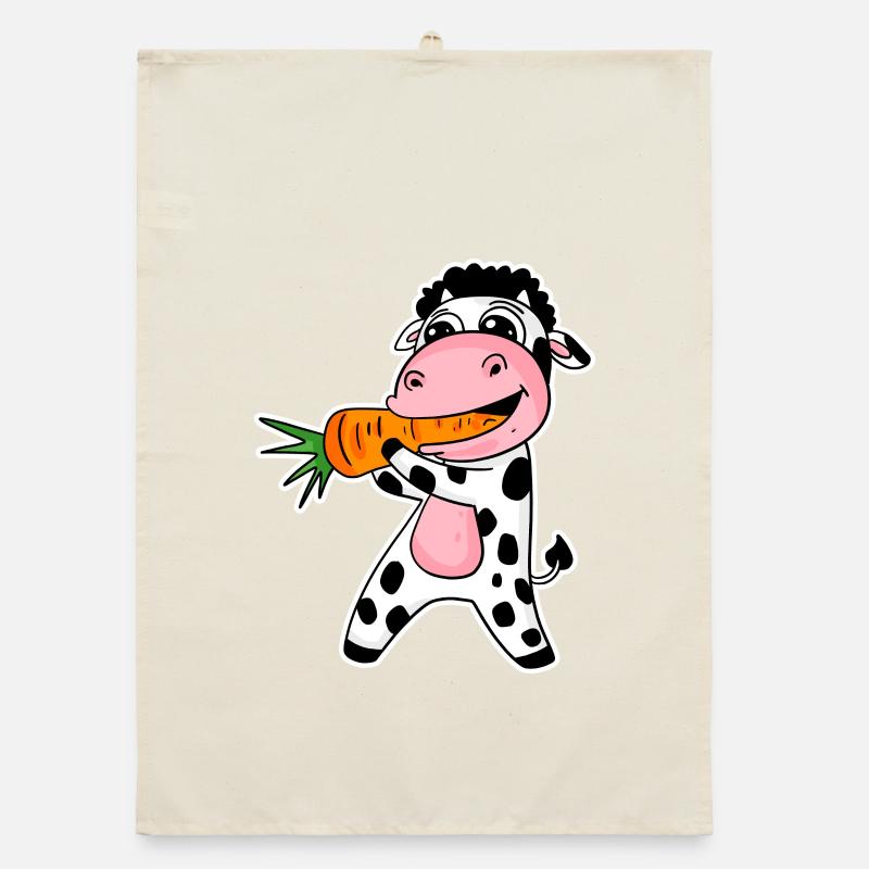 Cow eats carrot Organic dish towel