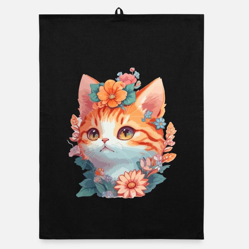 Rote Katze mit Blumen Organic Geschirrtuch