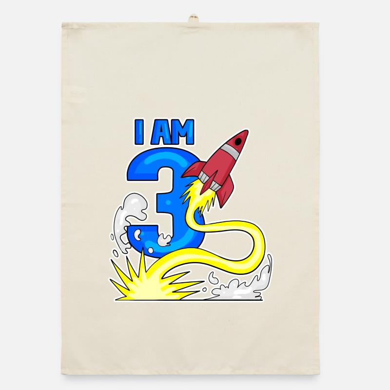 3 Birthday Boy Astronaut Rocket - Trois ans Torchon bio