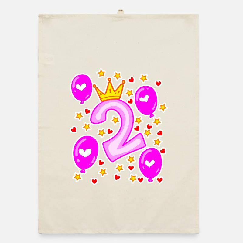 2. Geburtstag Mädchen Luftballons Krone Sterne Organic Geschirrtuch