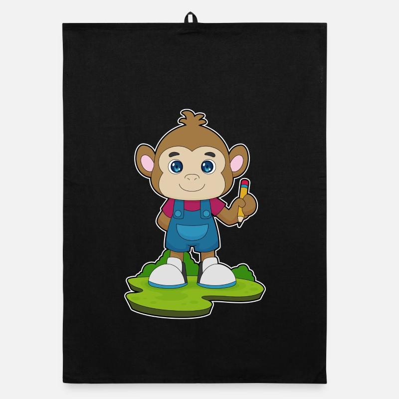 Monkey Student Pencil School Organic dish towel