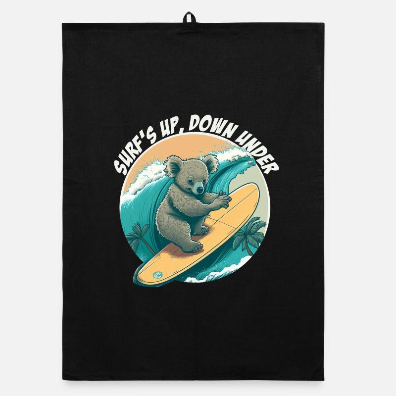 Down under surfing koala bear Organic dish towel