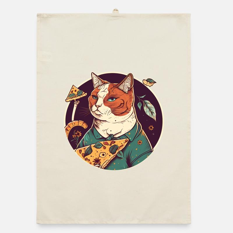 chat avec des tranches de pizza Torchon bio