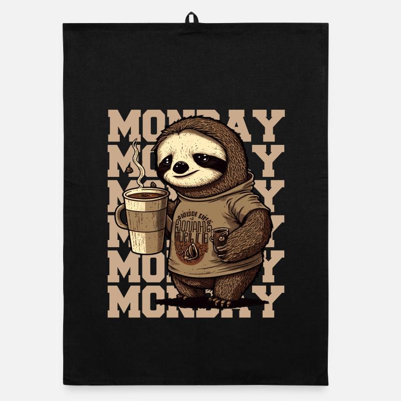 Tired sloth with huge coffee mug on Monday Organic dish towel