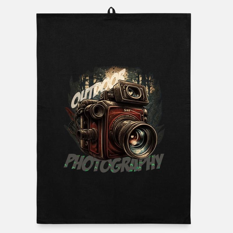 Caméra dans la forêt avec lettrage Torchon bio