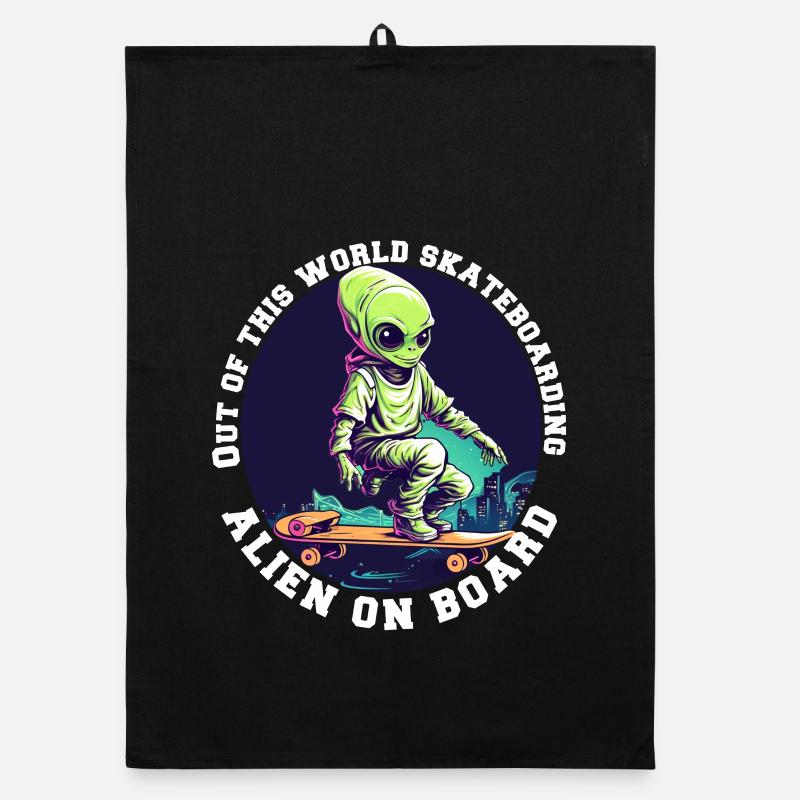Alien on skateboard with lettering Organic dish towel
