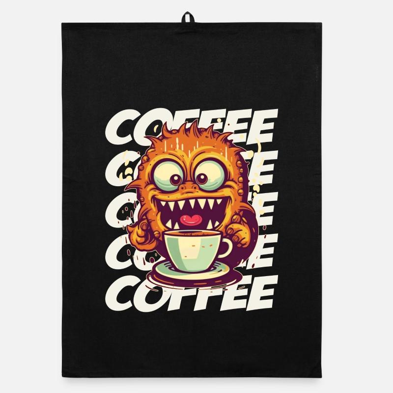 Monstre de café avec lettrage Torchon bio
