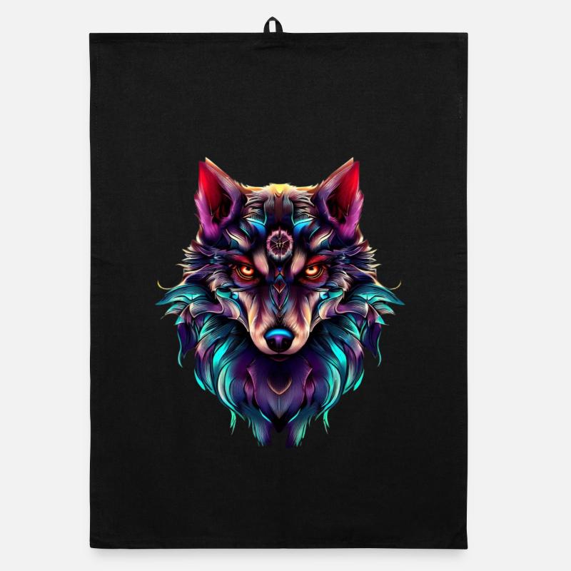 Wolfskopf Synthwave Wolf Organic Geschirrtuch