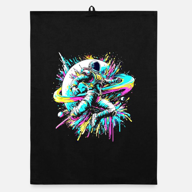Astronaut bunte Farb Explosion Graffiti Weltraum - Organic Geschirrtuch - Schwarz