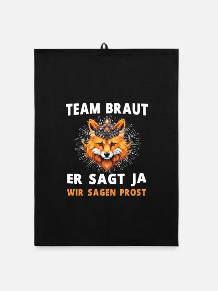Hochzeit Junggesellenabschied Fuchs Bräutigam - Organic Geschirrtuch - Schwarz - Vorne